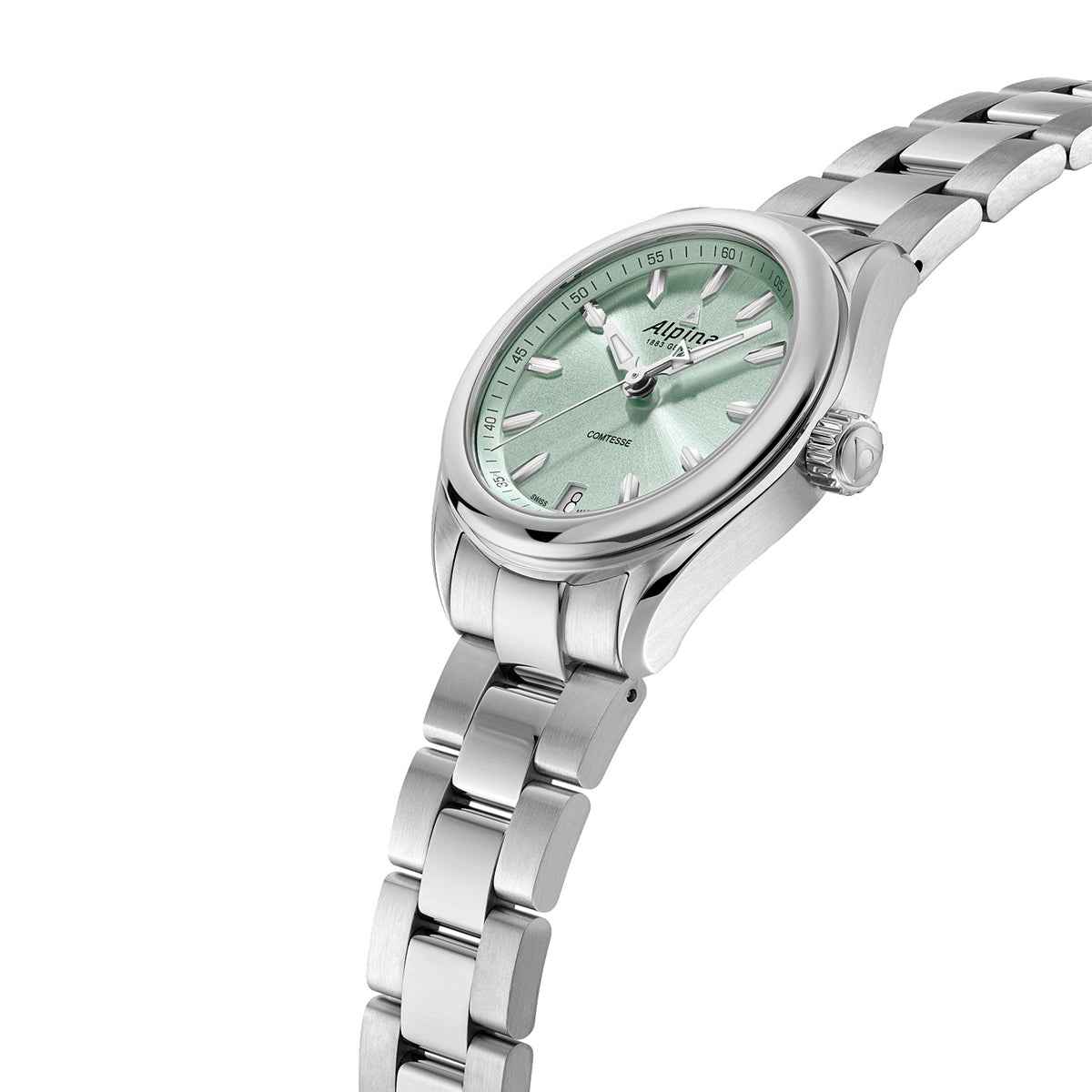 Alpina Ladies' Alpiner Comtesse Quartz Stainless Steel Watch with Green Dial front view