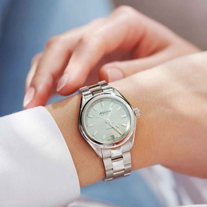 Alpina Ladies' Alpiner Comtesse Quartz Stainless Steel Watch with Green Dial side profile
