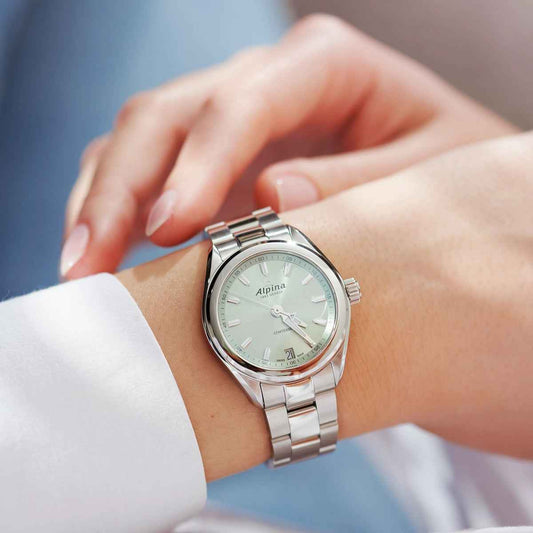 Alpina Ladies' Alpiner Comtesse Quartz Stainless Steel Watch with Green Dial side profile