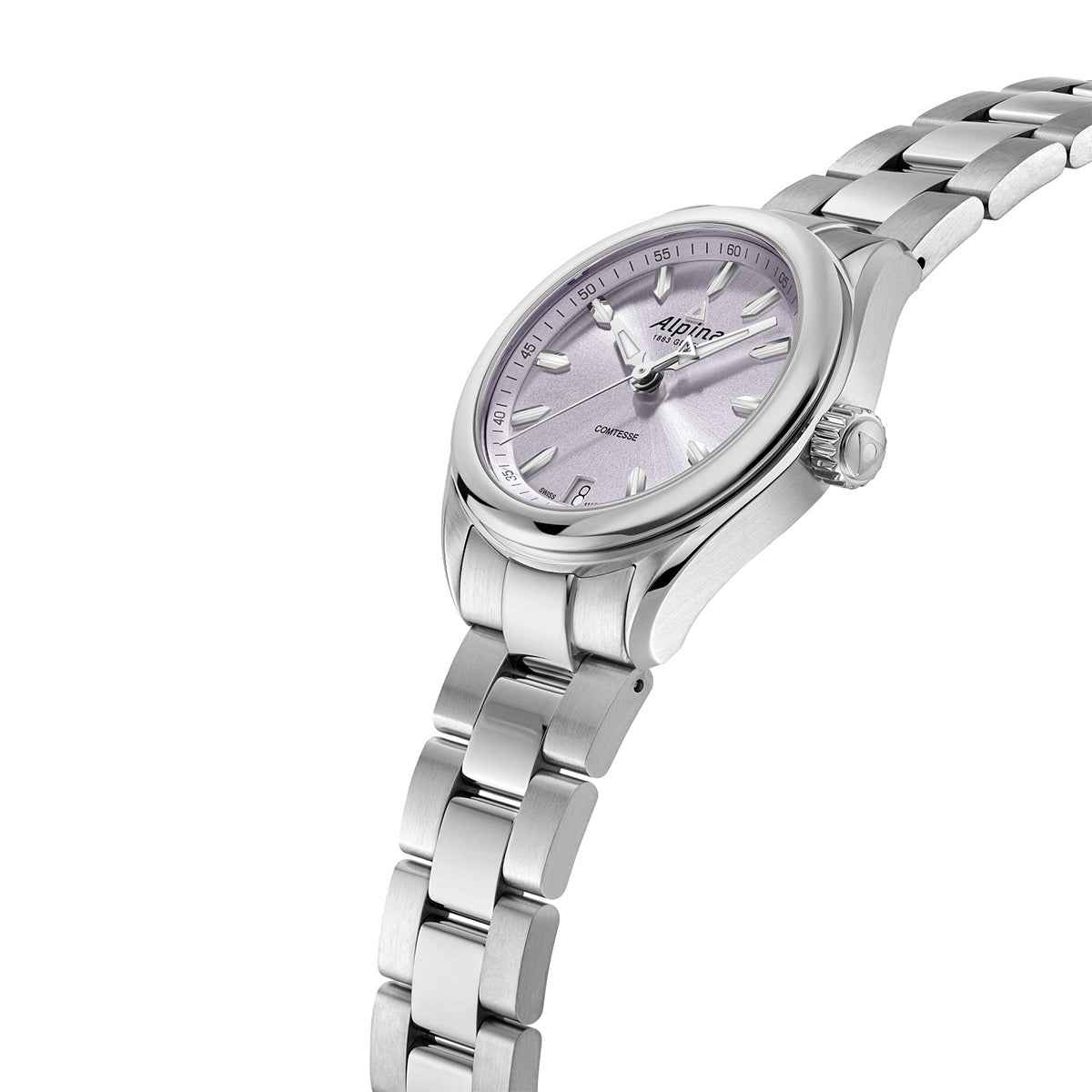 Alpina Ladies' Alpiner Comtesse Quartz Stainless Steel Watch with Purple Dial front view