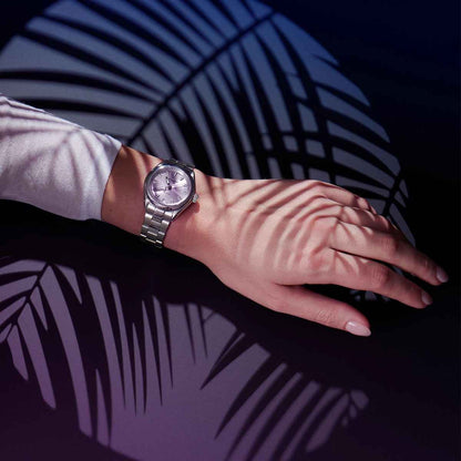 Alpina Ladies' Alpiner Comtesse Quartz Stainless Steel Watch with Purple Dial side profile