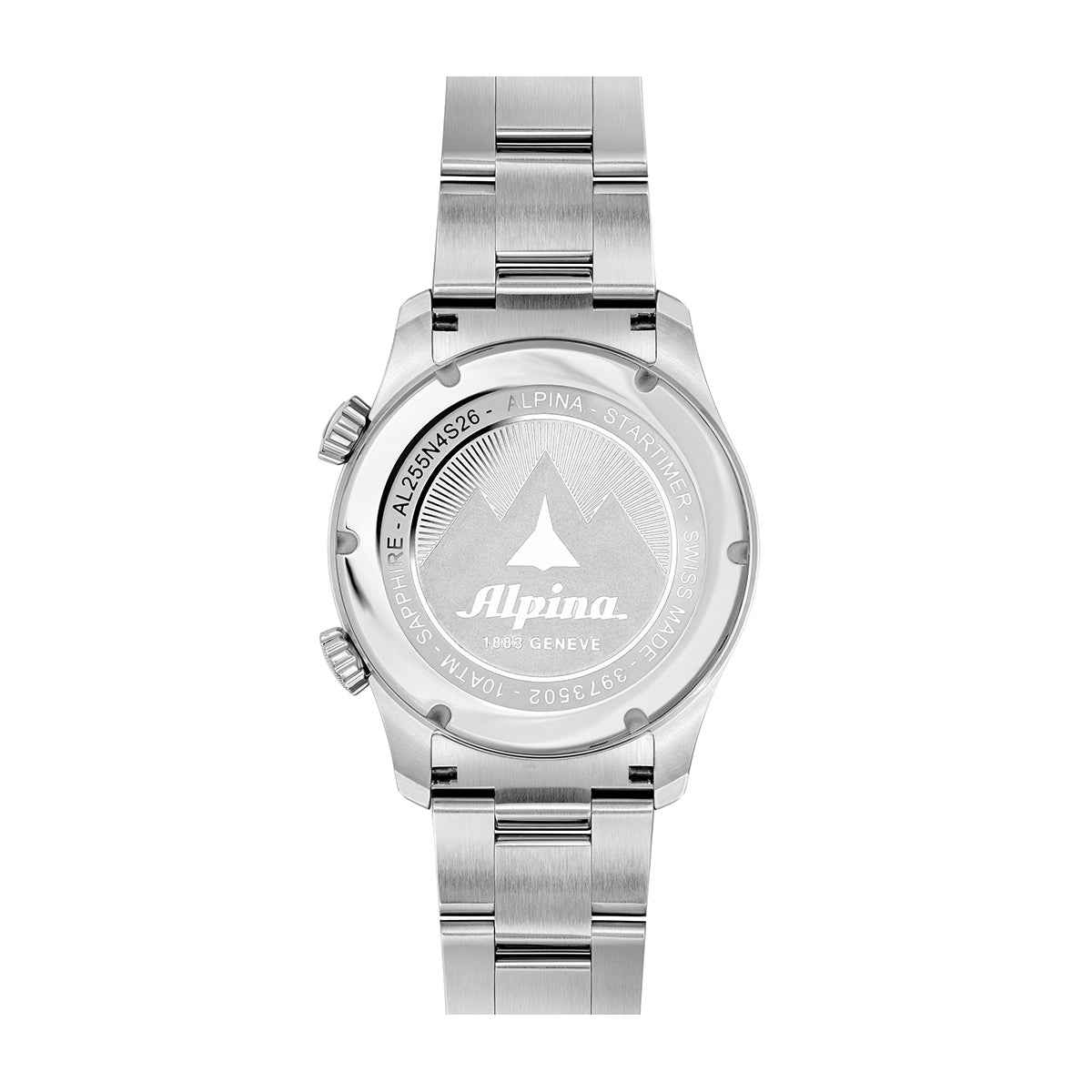 Alpina Men's Startimer Pilot Quartz Worldtimer Stainless Steel Watch with Black Dial close-up detail