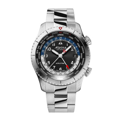Alpina Men's Startimer Pilot Quartz Worldtimer Stainless Steel Watch with Black Dial