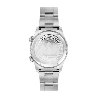 Alpina Men's Startimer Pilot Quartz Worldtimer Stainless Steel Watch with Blue Dial close-up detail
