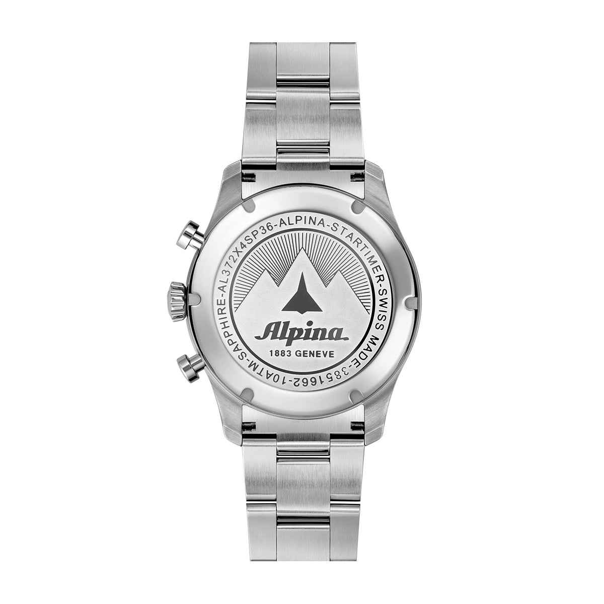 Alpina Men's Startimer Pilot Quartz Chronograph Stainless Steel Watch with Black Dial close-up detail