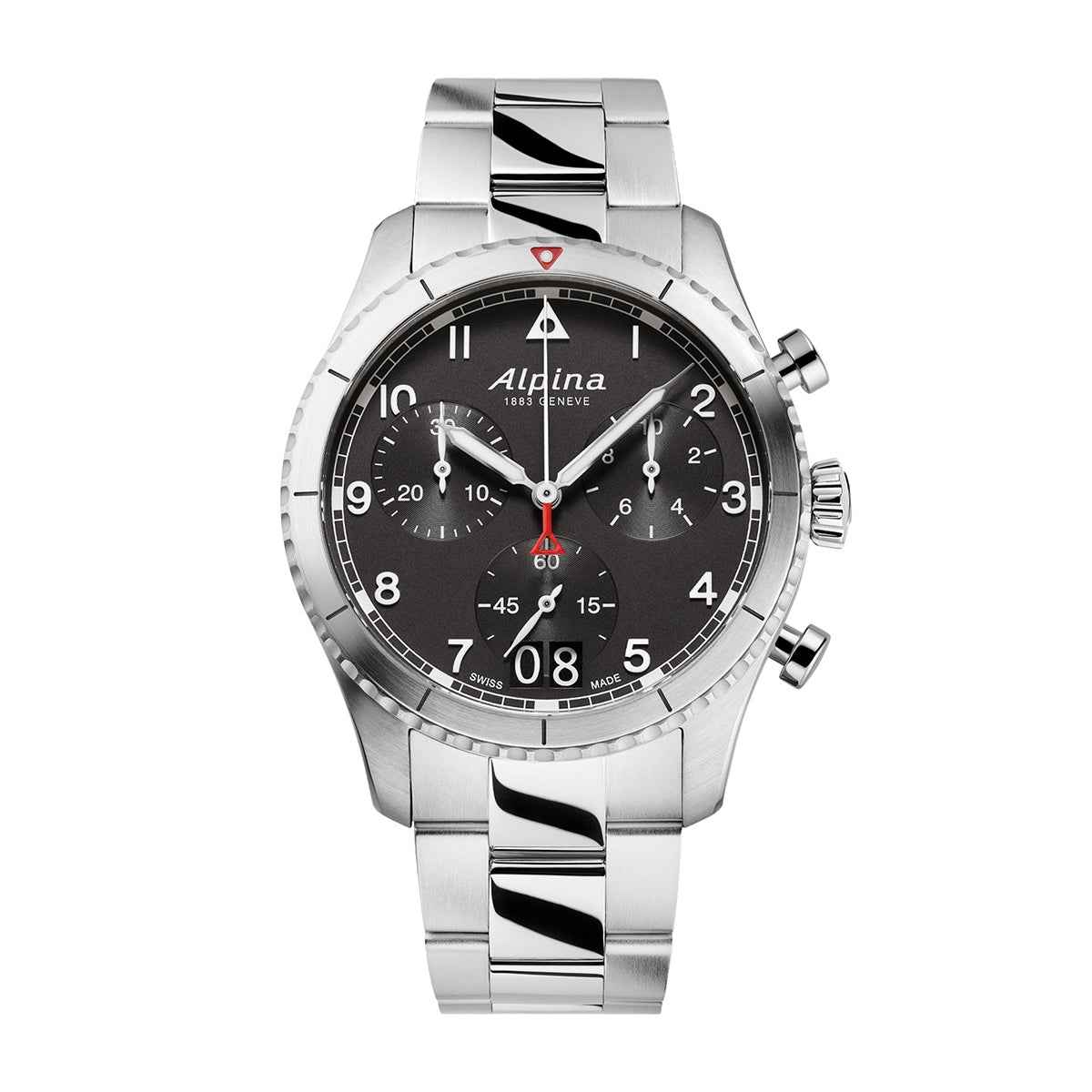 Alpina Men's Startimer Pilot Quartz Chronograph Stainless Steel Watch with Black Dial