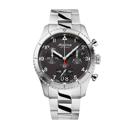 Alpina Men's Startimer Pilot Quartz Chronograph Stainless Steel Watch with Black Dial