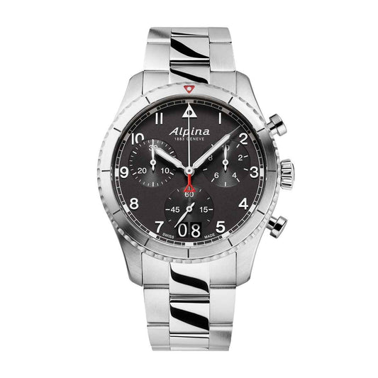 Alpina Men's Startimer Pilot Quartz Chronograph Stainless Steel Watch with Black Dial