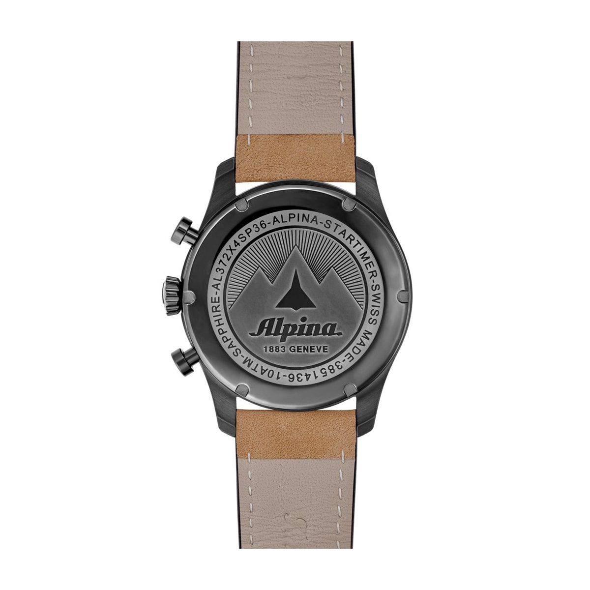 Alpina Men's Startimer Pilot Quartz Chronograph Stainless Steel Watch with Green Dial & Brown Leather Strap close-up detail
