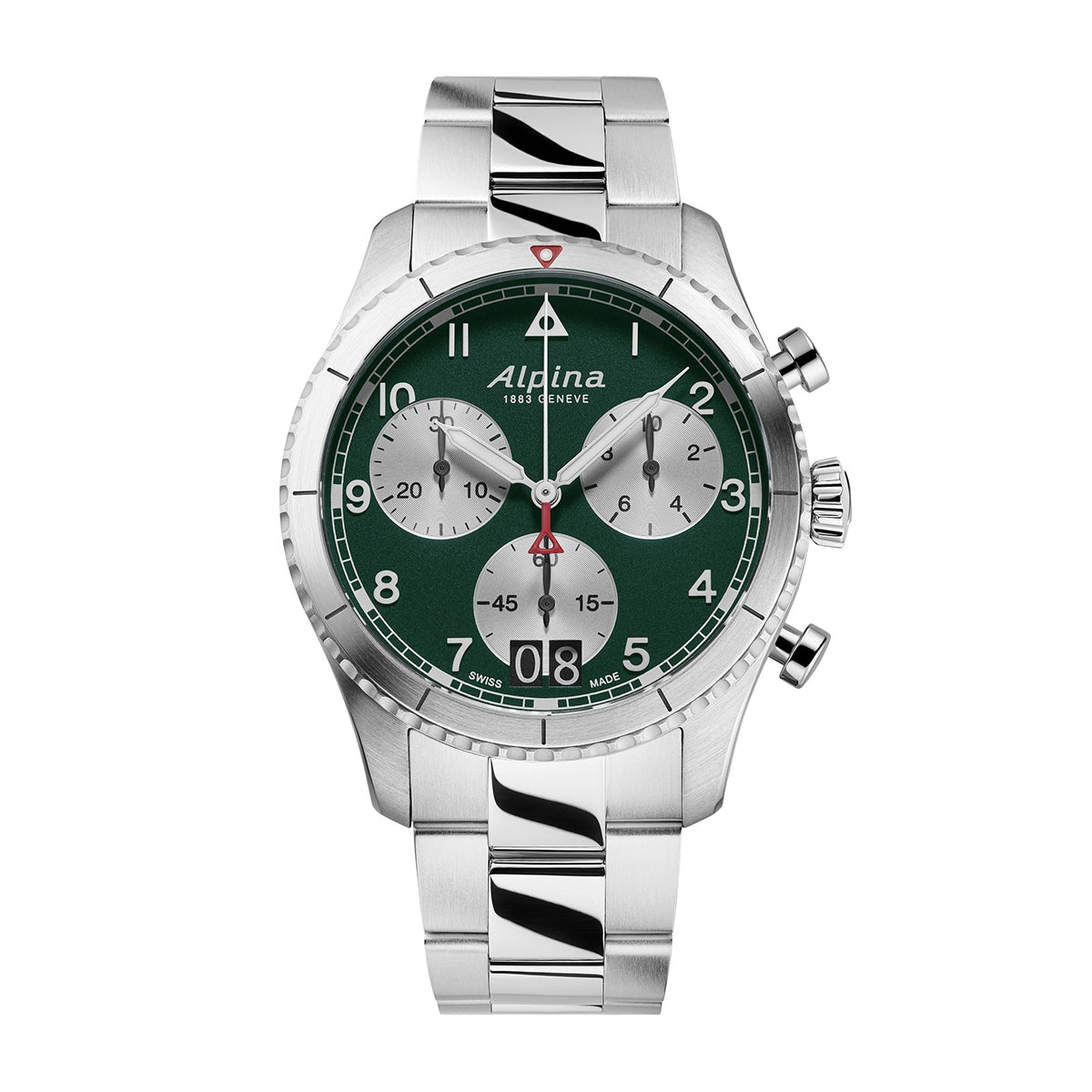 Alpina Men's Startimer Pilot Quartz Chronograph Stainless Steel Watch with Green Dial