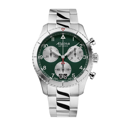 Alpina Men's Startimer Pilot Quartz Chronograph Stainless Steel Watch with Green Dial