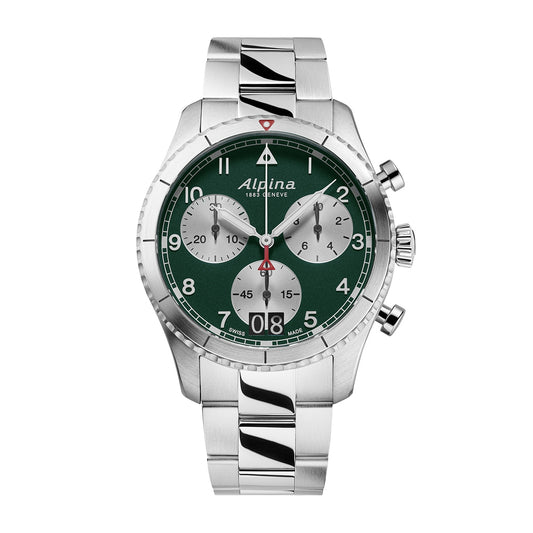 Alpina Men's Startimer Pilot Quartz Chronograph Stainless Steel Watch with Green Dial