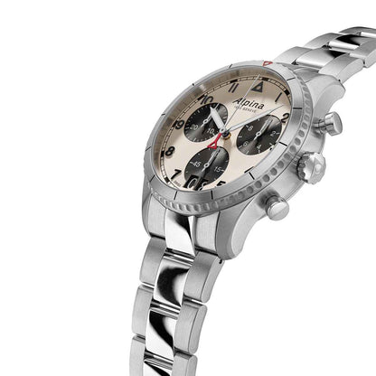 Alpina Men's Startimer Pilot Quartz Chronograph Stainless Steel Watch with Cream Dial front view