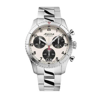 Alpina Men's Startimer Pilot Quartz Chronograph Stainless Steel Watch with Cream Dial