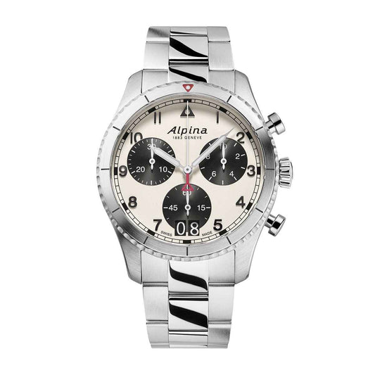 Alpina Men's Startimer Pilot Quartz Chronograph Stainless Steel Watch with Cream Dial