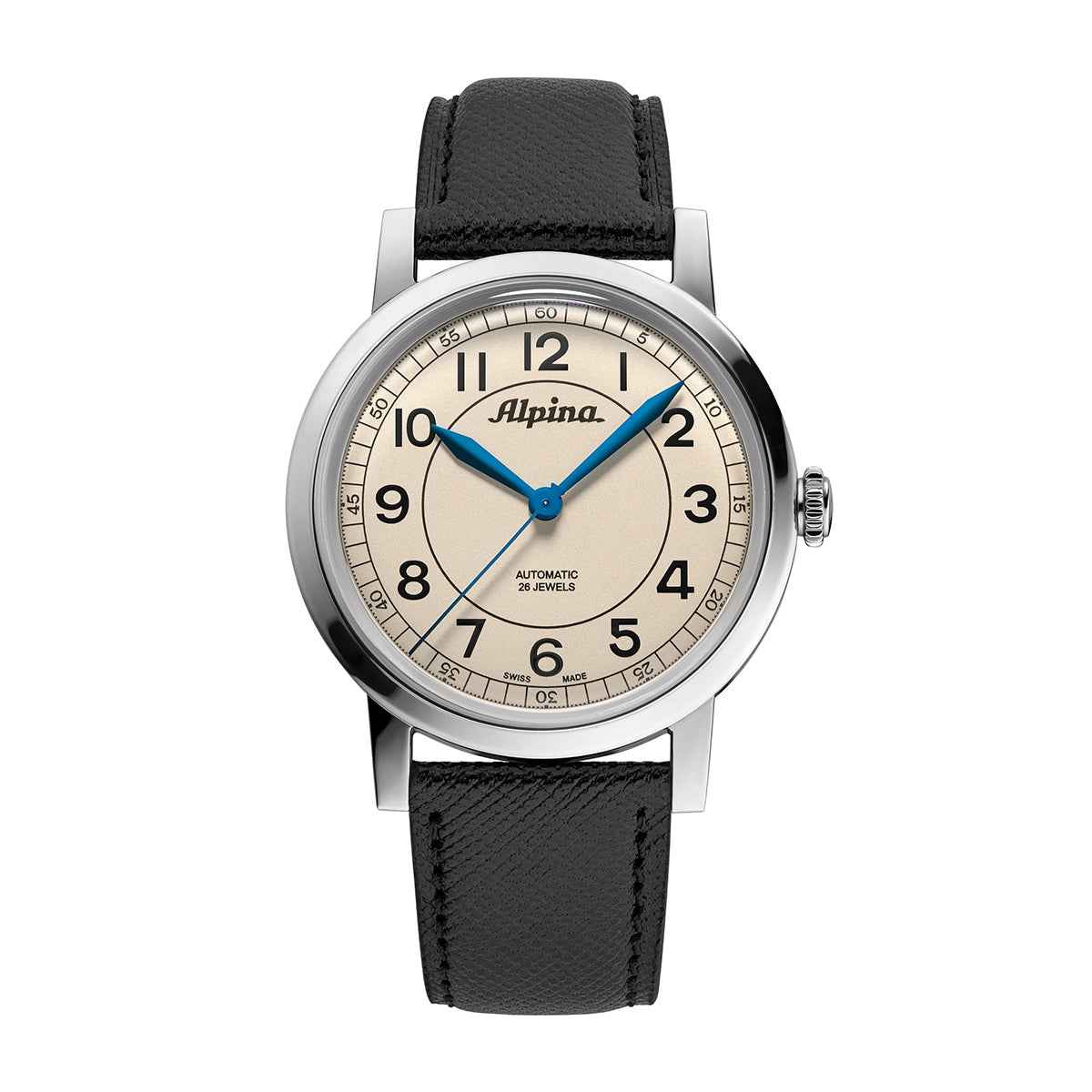 Alpina Heritage Automatic Stainless Steel Watch with Beige Dial & Black Leather Strap