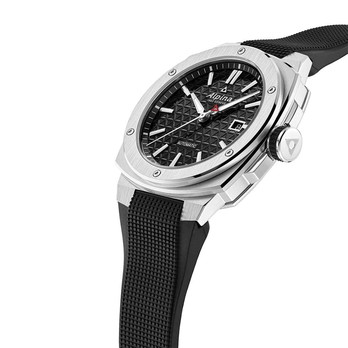 Alpina Men's Alpiner Extreme Automatic Stainless Steel Watch with Black Dial & Rubber Strap front view