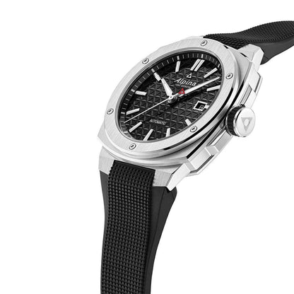 Alpina Men's Alpiner Extreme Automatic Stainless Steel Watch with Black Dial & Rubber Strap front view