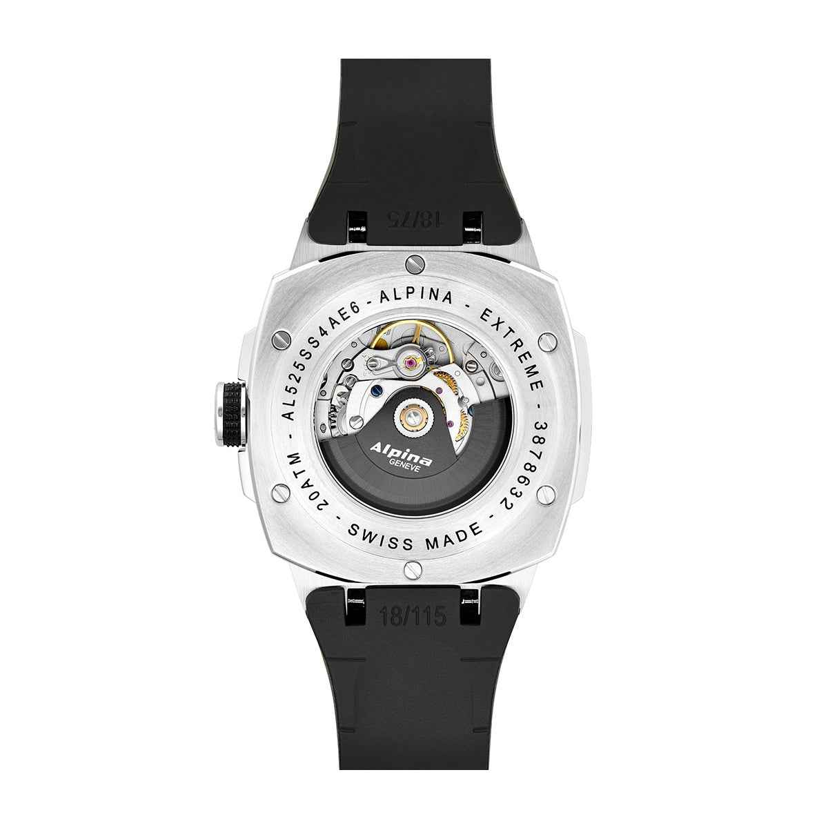 Alpina Men's Alpiner Extreme Automatic Stainless Steel Watch with Black Dial & Rubber Strap close-up detail