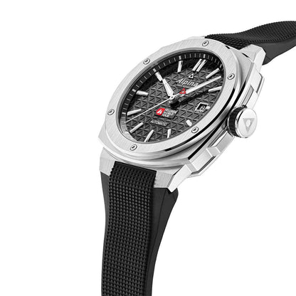Alpina Men's Alpiner Extreme Freeride Automatic Stainless Steel Watch with Black Dial & Rubber Strap front view