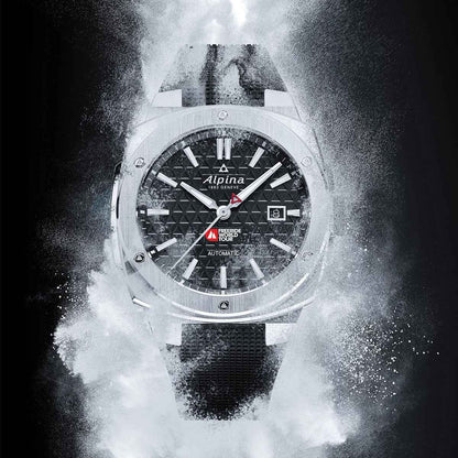 Alpina Men's Alpiner Extreme Freeride Automatic Stainless Steel Watch with Black Dial & Rubber Strap side profile