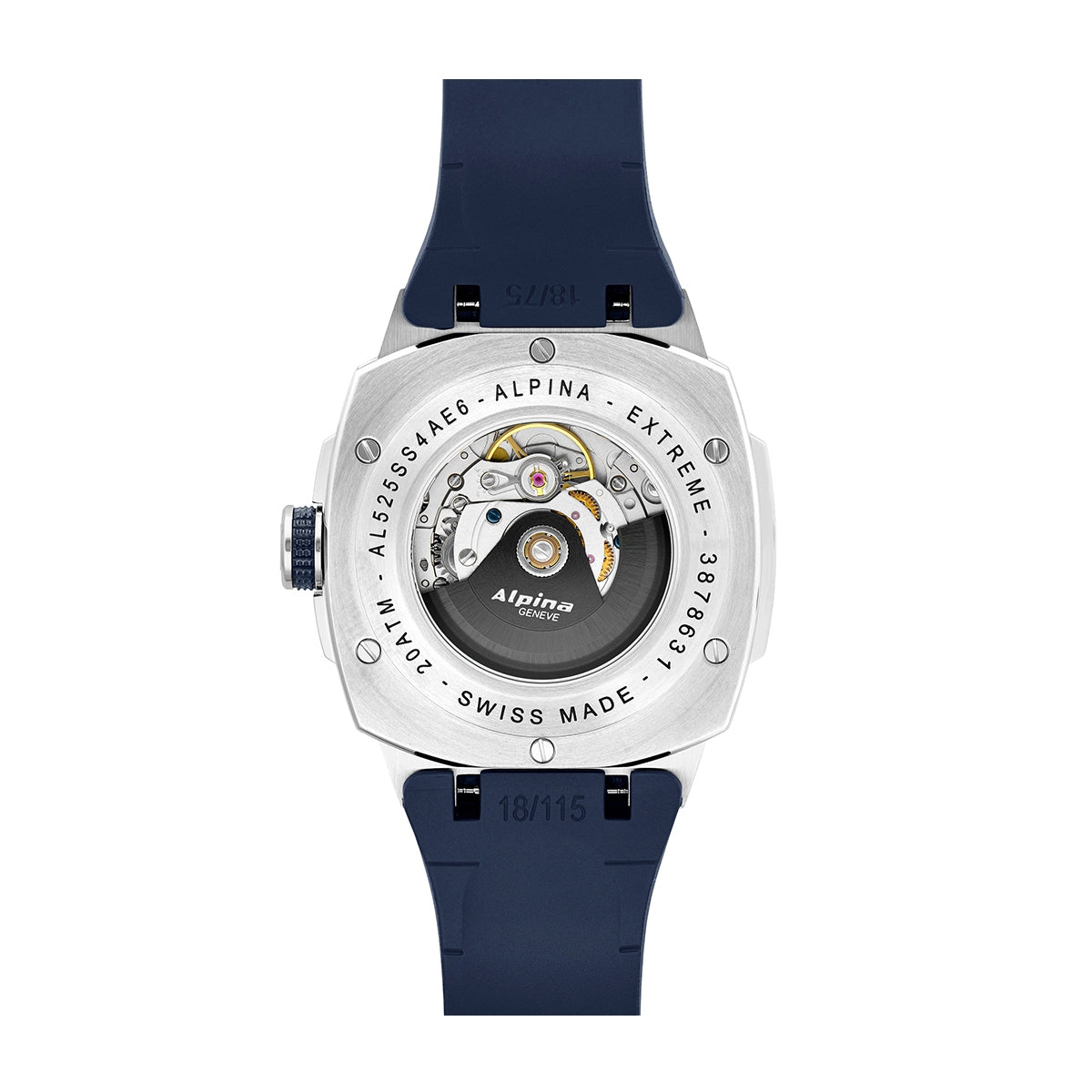 Alpina Men's Alpiner Extreme Automatic Stainless Steel Watch with Blue Dial & Rubber Strap close-up detail
