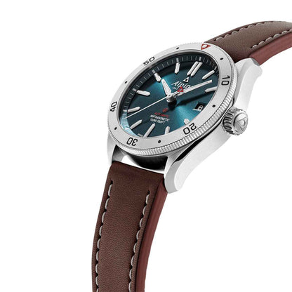 Alpina Men's Alpiner 4 Automatic Stainless Steel Watch with Blue Dial & Brown Leather Strap front view