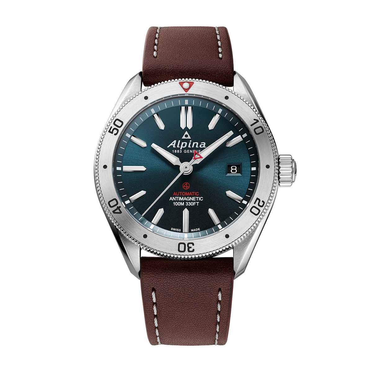 Alpina Men's Alpiner 4 Automatic Stainless Steel Watch with Blue Dial & Brown Leather Strap