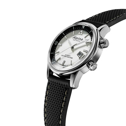 Alpina Men's Heritage Diver 300 Automatic Stainless Steel Watch with Silver Dial & Black Rubber Strap front view