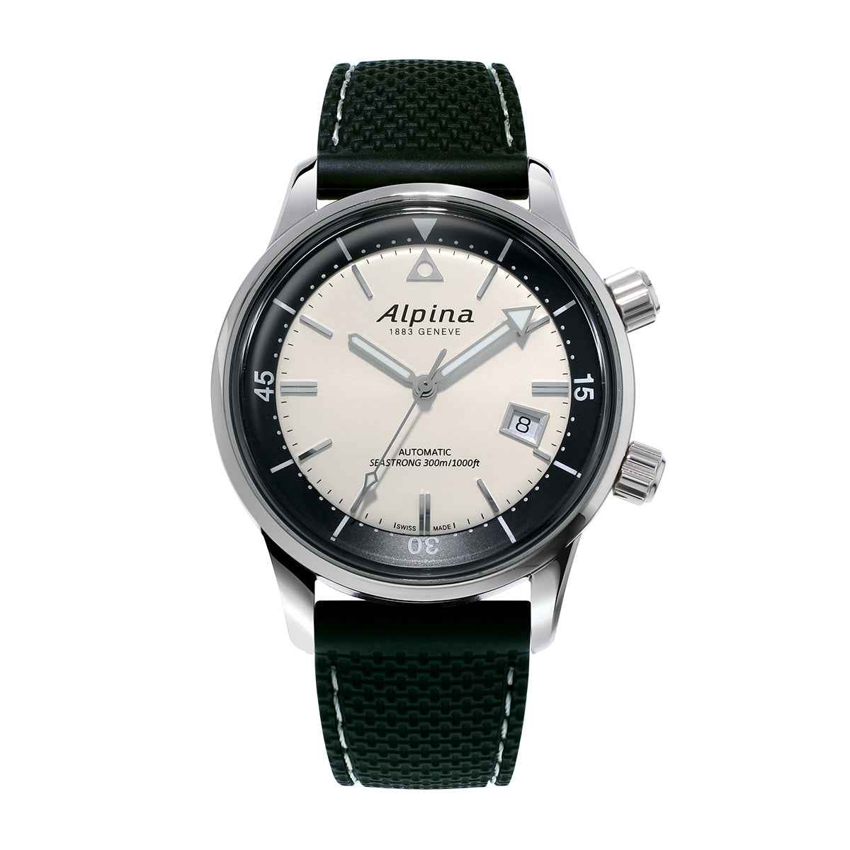 Alpina Men's Heritage Diver 300 Automatic Stainless Steel Watch with Silver Dial & Black Rubber Strap