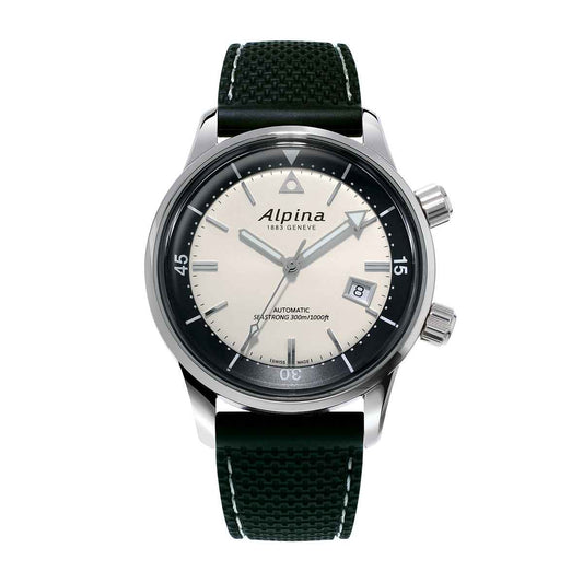 Alpina Men's Heritage Diver 300 Automatic Stainless Steel Watch with Silver Dial & Black Rubber Strap