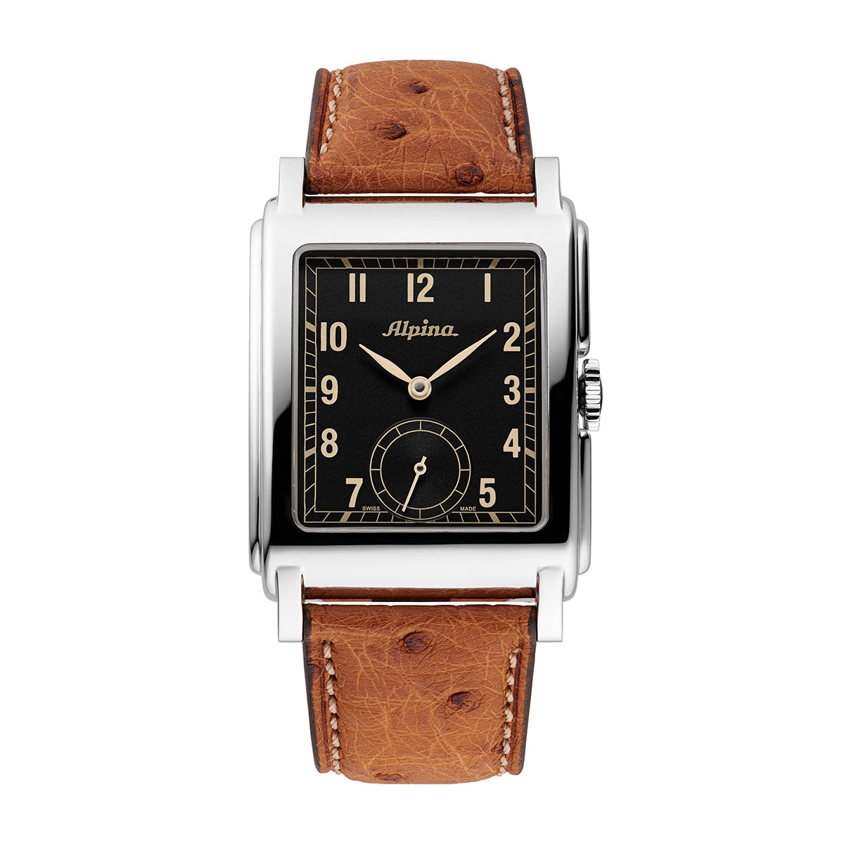 Alpina Heritage Carree Automatic Stainless Steel Watch with Black Dial & Brown Leather Strap