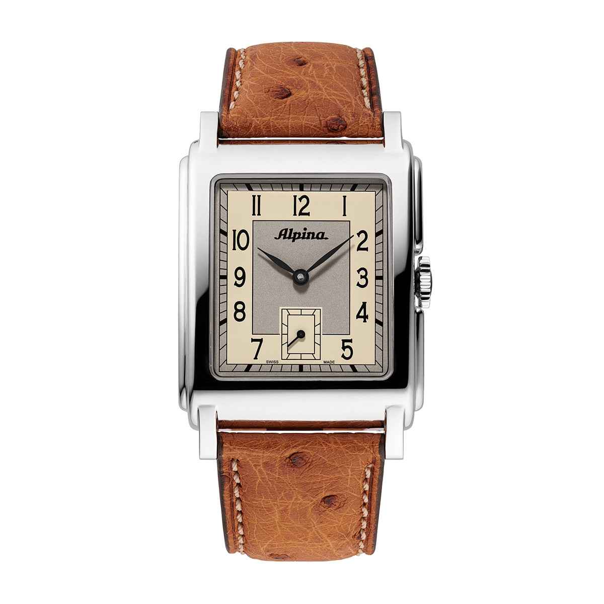 Alpina Heritage Carree Automatic Stainless Steel Watch with Silver Dial & Brown Leather Strap
