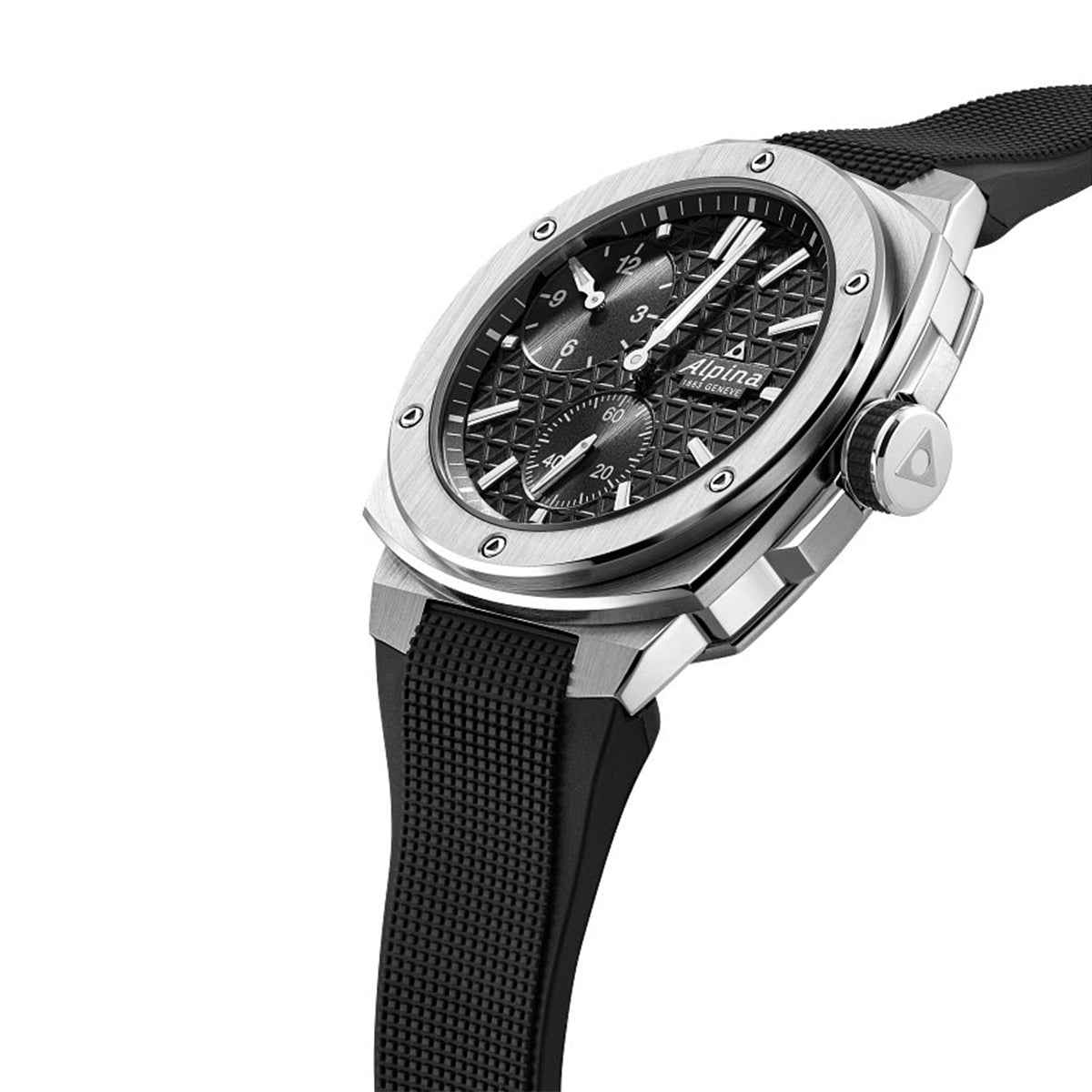 Alpina Men's Alpiner Extreme Regulator Automatic Stainless Steel Watch with Black Dial & Rubber Strap front view