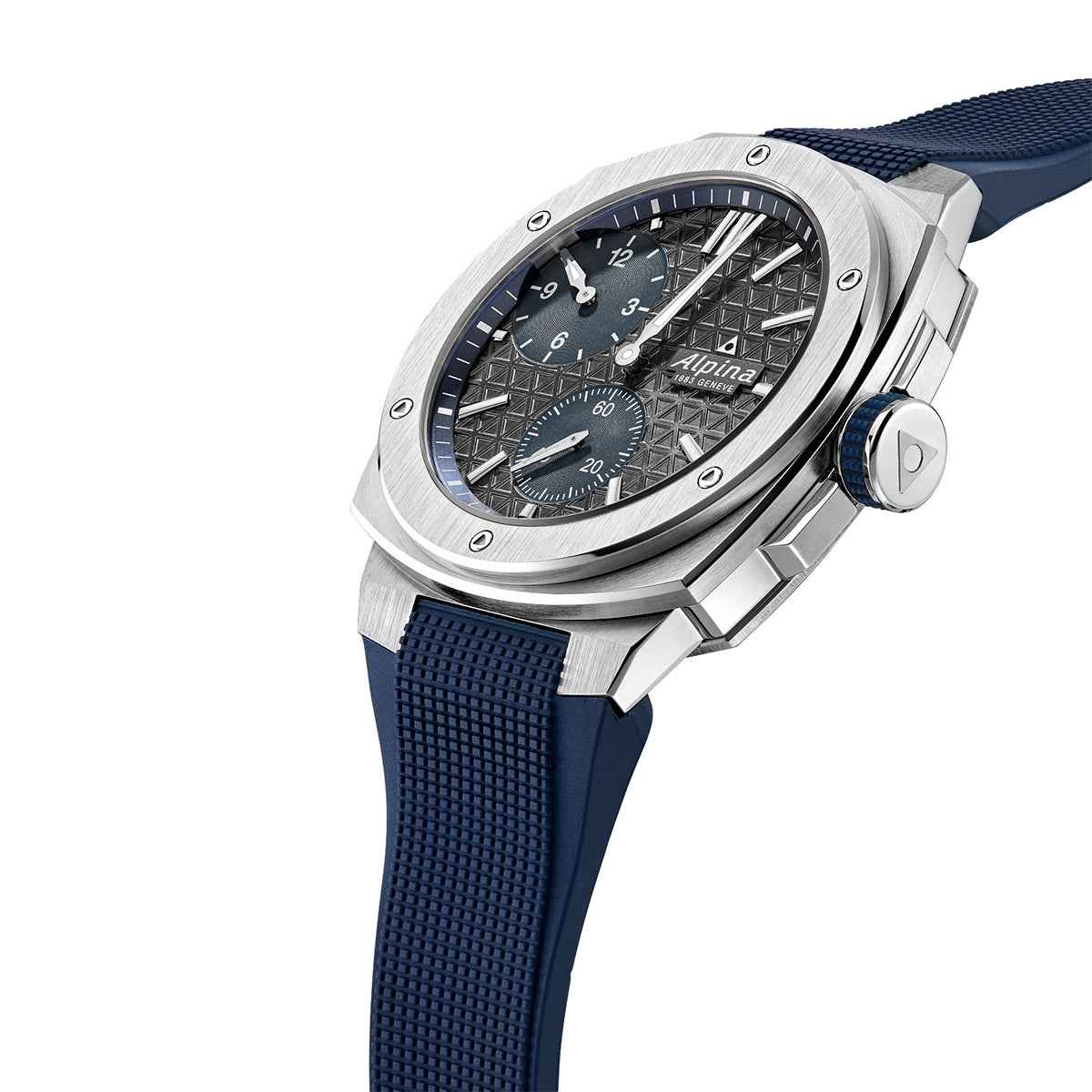 Alpina Men's Alpiner Extreme Regulator Automatic Stainless Steel Watch with Gray Dial & Blue Rubber Strap front view