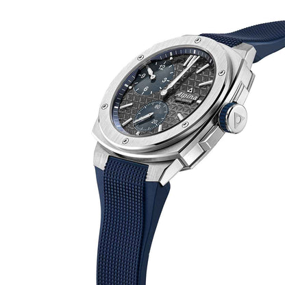 Alpina Men's Alpiner Extreme Regulator Automatic Stainless Steel Watch with Gray Dial & Blue Rubber Strap front view
