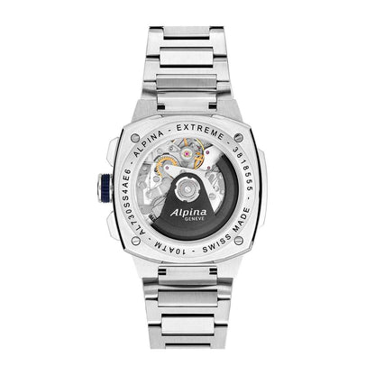 Alpina Men's Alpiner Extreme Chronograph Automatic Stainless Steel Watch with Blue Dial close-up detail