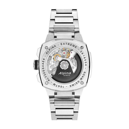 Alpina Men's Alpiner Extreme Chronograph Automatic Stainless Steel Watch with Silver Dial close-up detail