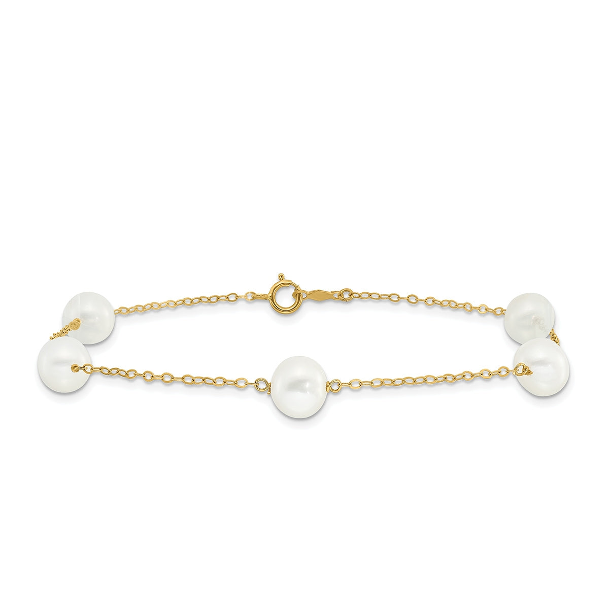 9-inch 7-8mm Cultured Freshwater Pearl Ankle Bracelet in 14K Yellow Gold