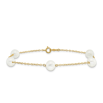 9-inch 7-8mm Cultured Freshwater Pearl Ankle Bracelet in 14K Yellow Gold