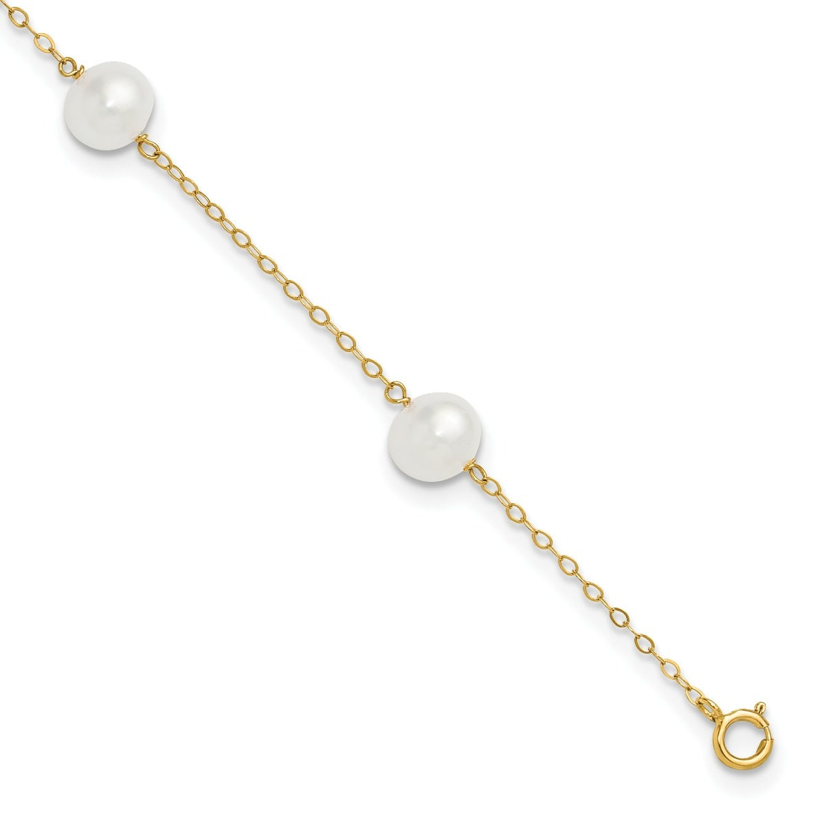 9-inch 7-8mm Cultured Freshwater Pearl Ankle Bracelet in 14K Yellow Gold front view