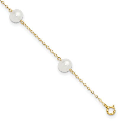 9-inch 7-8mm Cultured Freshwater Pearl Ankle Bracelet in 14K Yellow Gold front view