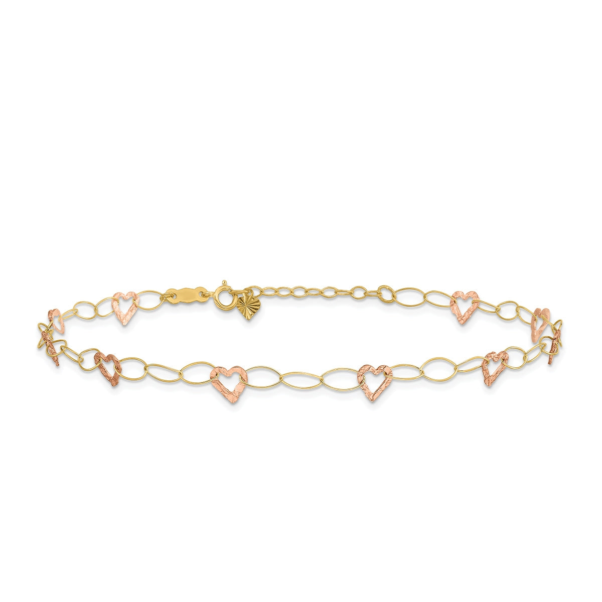 9-inch Adjustable Open Heart Link Ankle Bracelet in 14K Yellow & Pink Gold