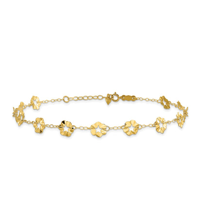 9-inch Adjustable Flower Ankle Bracelet in 14K Yellow Gold