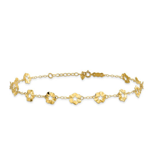 9-inch Adjustable Flower Ankle Bracelet in 14K Yellow Gold