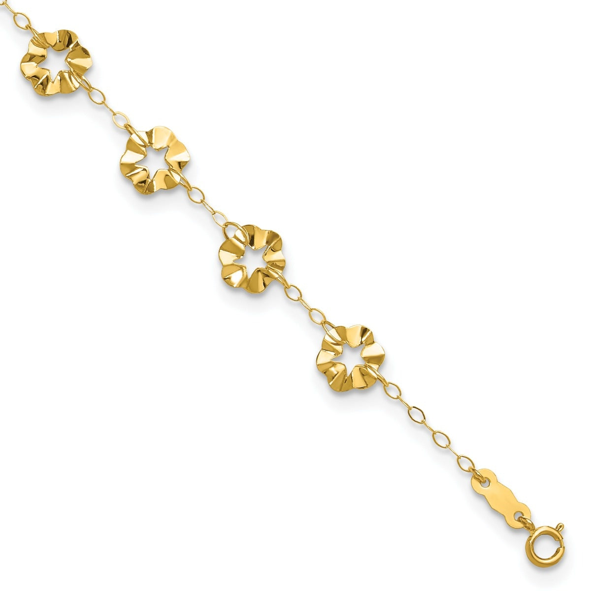 9-inch Adjustable Flower Ankle Bracelet in 14K Yellow Gold front view