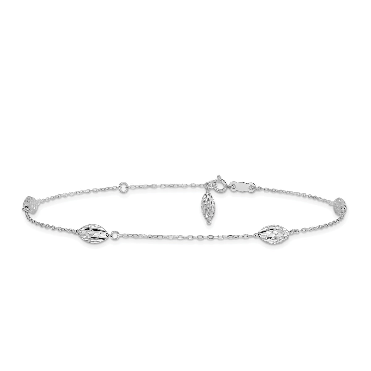 9-inch Adjustable Oval Bead Ankle Bracelet in 14K White Gold