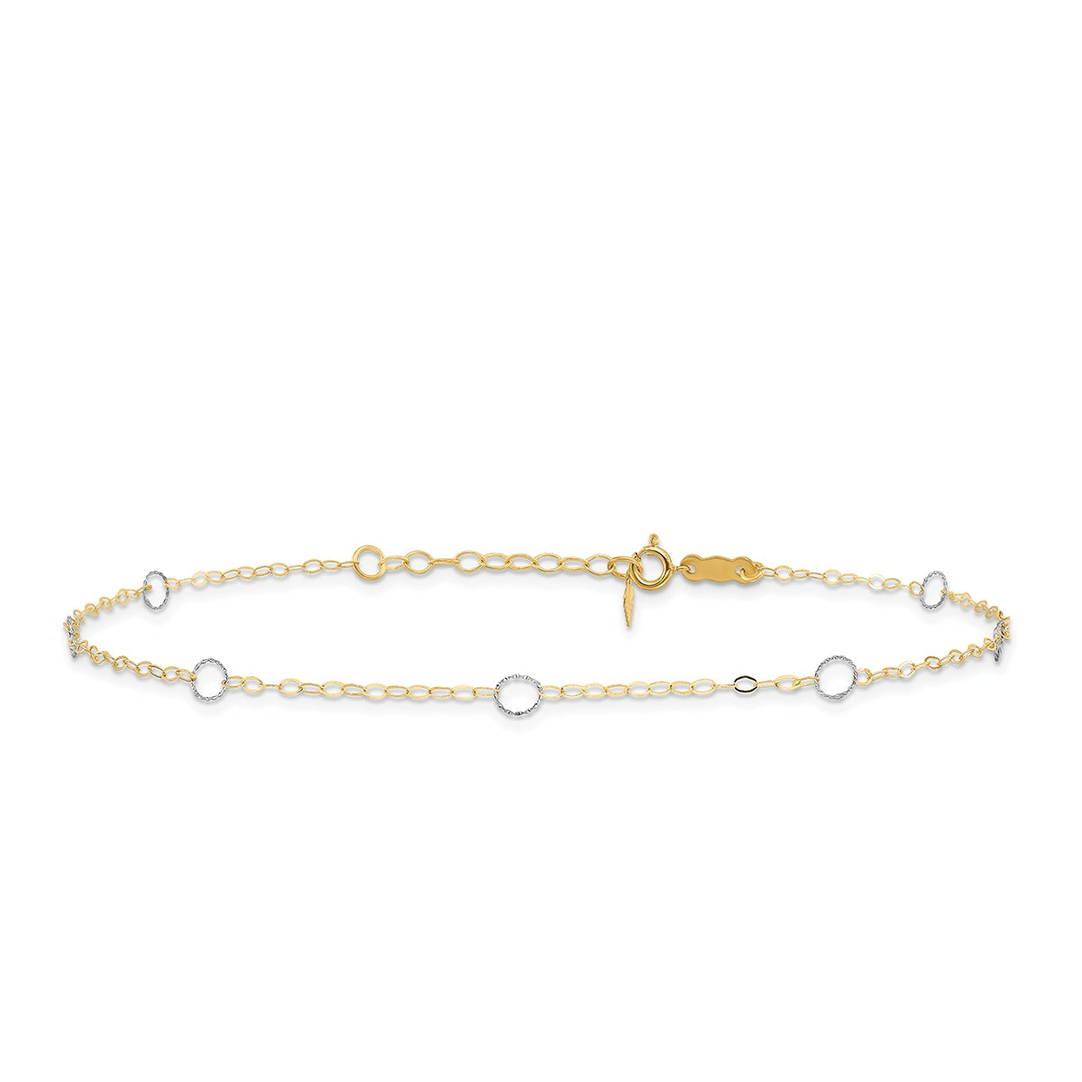 9-inch Adjustable Circle Station Ankle Bracelet in 14K Yellow & White Gold