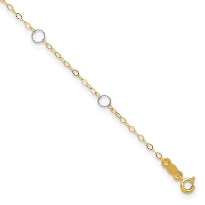 9-inch Adjustable Circle Station Ankle Bracelet in 14K Yellow & White Gold front view