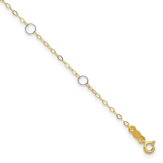 9-inch Adjustable Circle Station Ankle Bracelet in 14K Yellow & White Gold front view